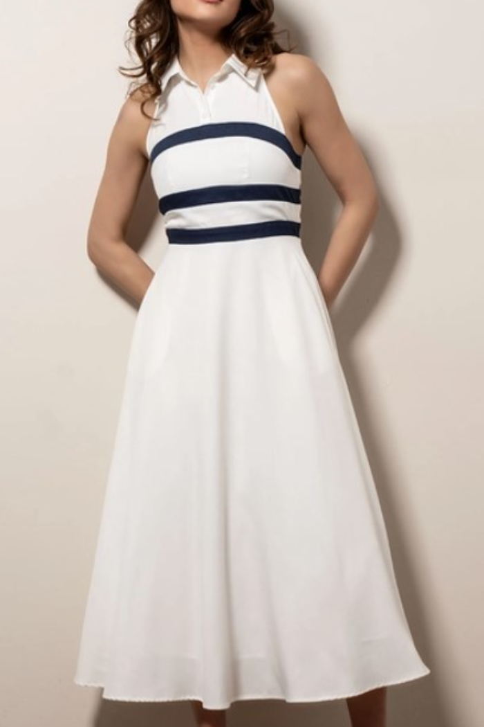 Impeccably Striped Collared Midi Dress – soapandwaternewport