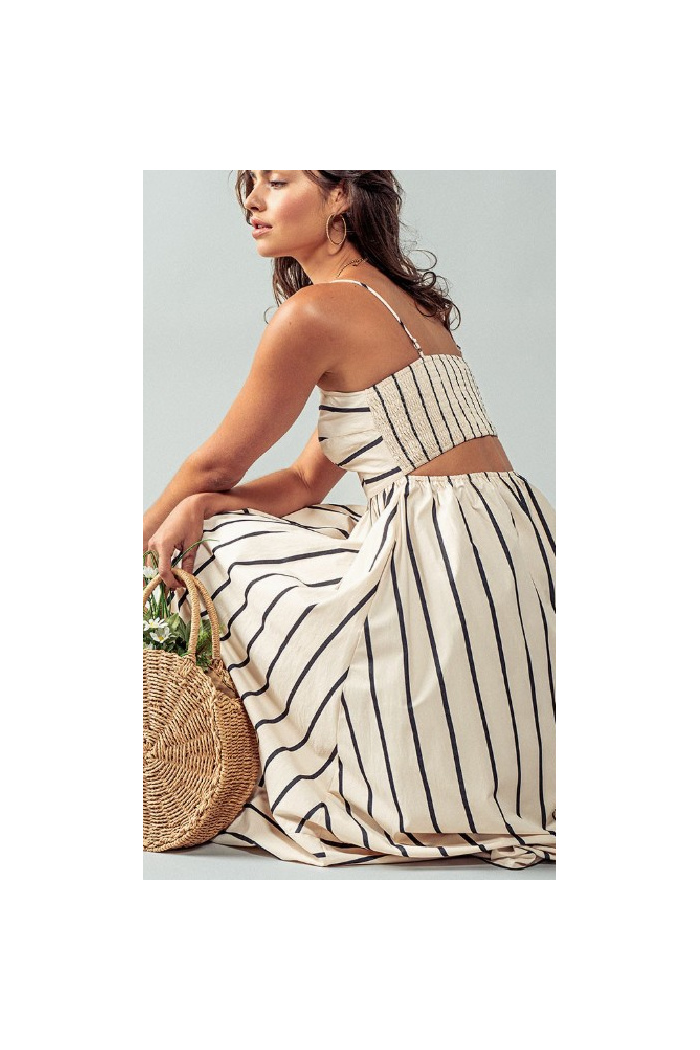 Nautical Stripe Square Neck Smocked Back Cotton Maxi Dress –  soapandwaternewport