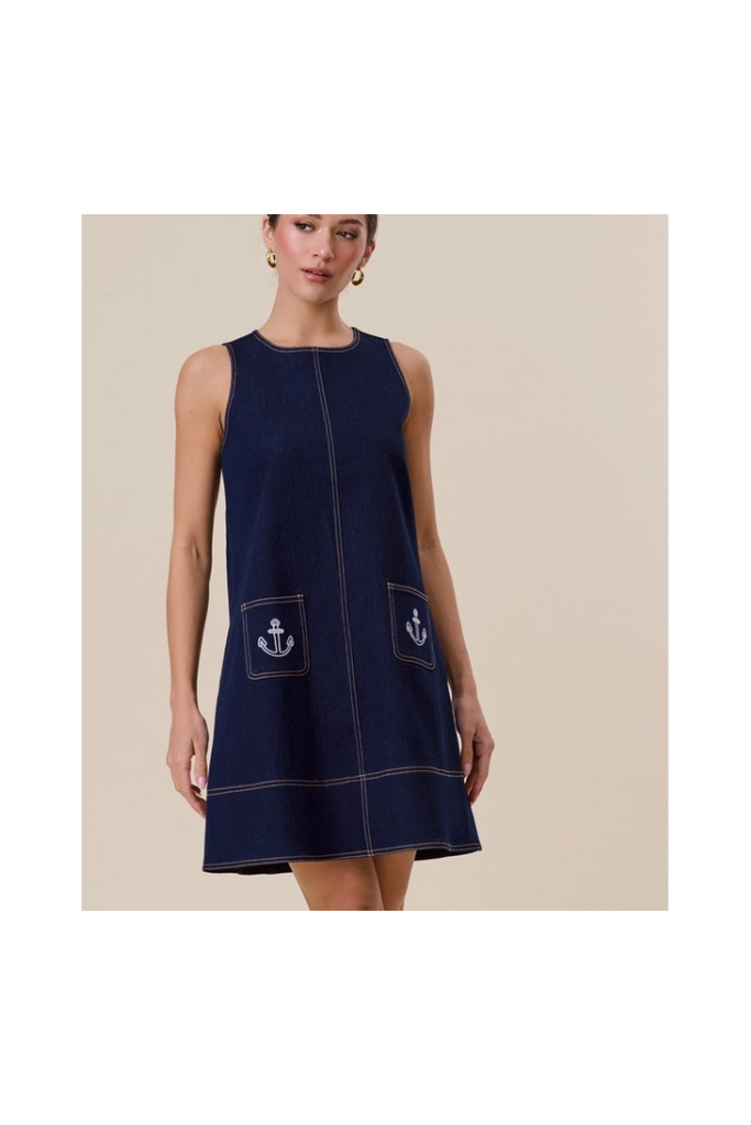 Embroidered Stretch Denim Mini Shift Dress – soapandwaternewport